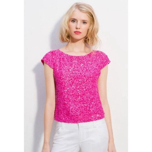 Alice + Olivia Sequin Silk Blouse Top Sleeveless Blue SZ S - Picture 8 of 9